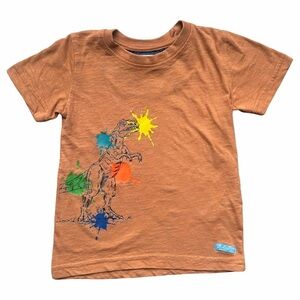 4T Boys Tan Cotton T Rex dinosaur short sleeve shirt